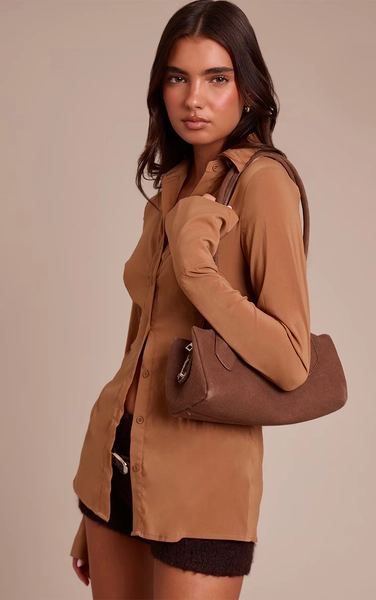 Tan Chiffon Fitted Shirt