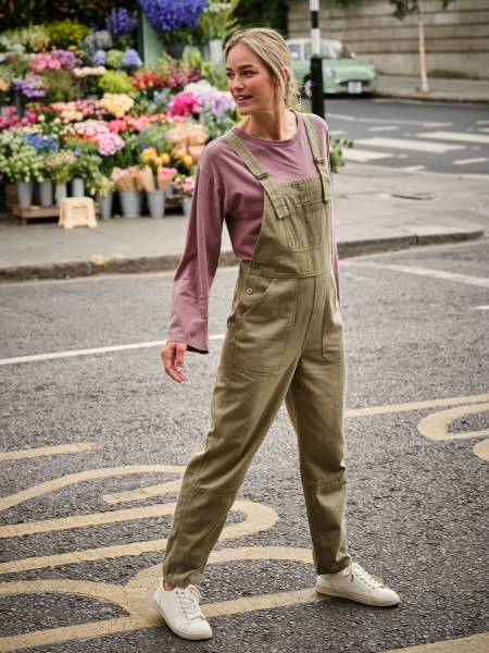 FatFace Freja Khaki Green Dungarees
