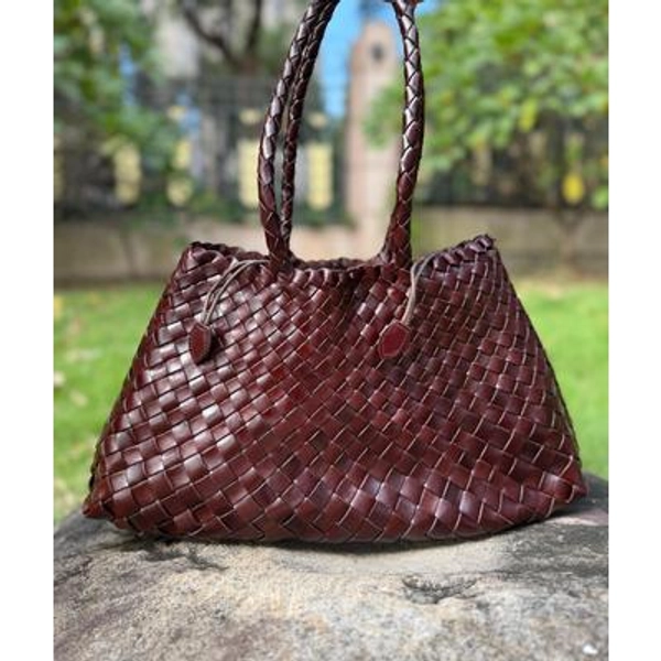 Handwoven Cowhide Leather Bag: Bohemian Dragon Design, Custom Engraving