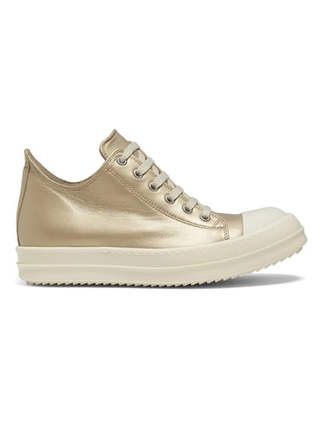 Rick Owens Women's Metallic Leather Low Sneakers - Gold Milk - Size 9