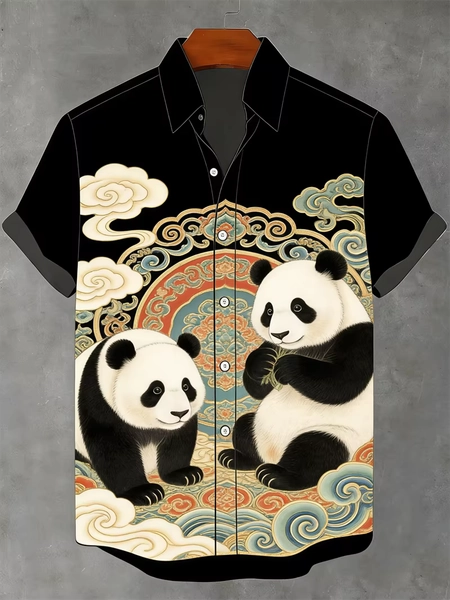 Animal pattern print, men's fashionable short sleeved shirt, loose top, outdoor street, casual and comfortable - AliExpress 200000343