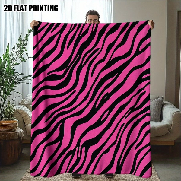 1pc Luxurious Pink Zebra Pattern Print Flannel Throw Blanket - Soft & Cozy for Sofa, Bed, Chair, Office - Contemporary Style, All-Season Comfort, Ideal for Gifting, Blanket for Bed, Cozy Home Accessory, Modern Home Decor, Plush Texture