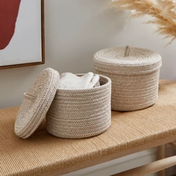 Jupiter Set of 2 Woven Fabric Baskets with Lids