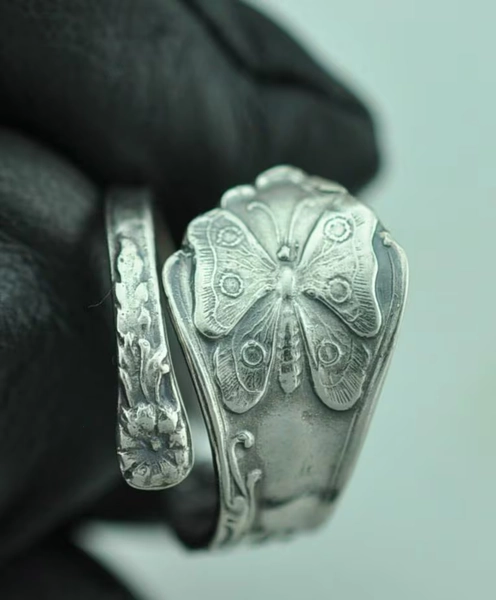 Dainty Butterfly Lily Flower Adjustable Spoon Ring – Solid 925 Sterling Silver / Fine Silver Plated / Nordic Gold