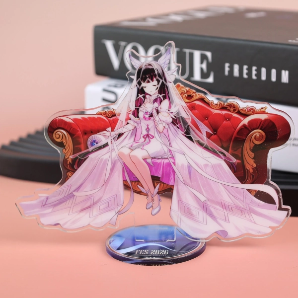 Genshi Colombina Anime Acrylic Figure Stand with Red Sofa and Pink Dress for Desk Decor Fan Gift Collection - con gift