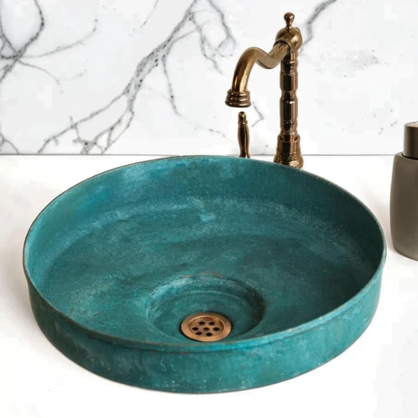 Green Verdigris Patina Wide Vessel Sink, Handmade Copper Kitchen & Bathroom Basin - Etsy Sweden