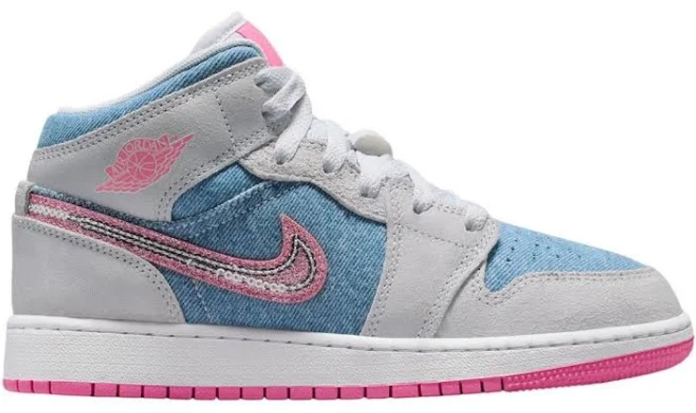 Jordan Kids' Grade School Air Jordan 1 Mid Basketball Shoes, Size 7, Blue/Pink | Black Friday