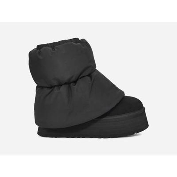 UGG® Women's Classic Mini Dipper Puffer Textile/Suede Classic Boots in Black/Black, Size 8