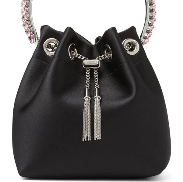 Jimmy Choo Bon Bon Satin Fabbric Handbag with Metal Crystal Bracelet