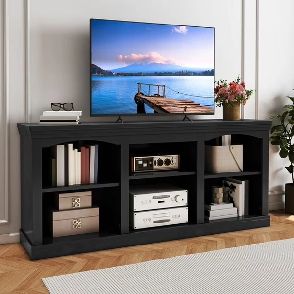 Uforic TV Stand for 80 Inches TV, Farmhouse Entertainment Center with Adjustable Shelf & Storage Cabinets, Black