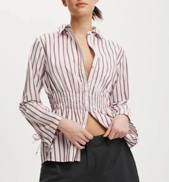 Cotton On Women's Gathered Long Sleeve Ally Stripe Shirt