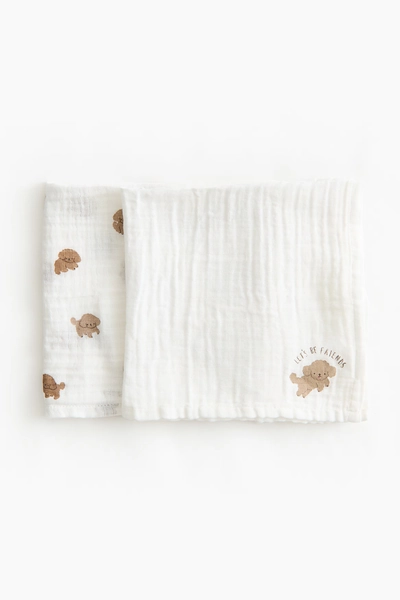 H & M - 2-Pack Muslin Cloths - White/Dogs