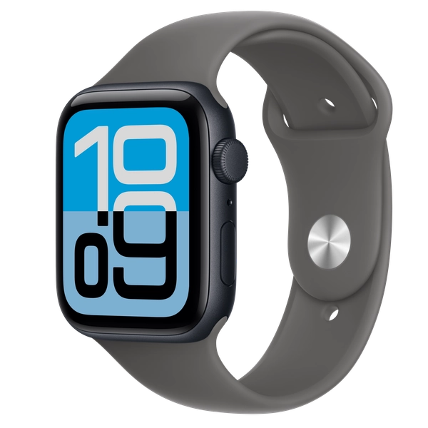 Apple Watch SE 3 GPS, 44mm Midnight Aluminum Case with Stone Gray Sport Band - M/L