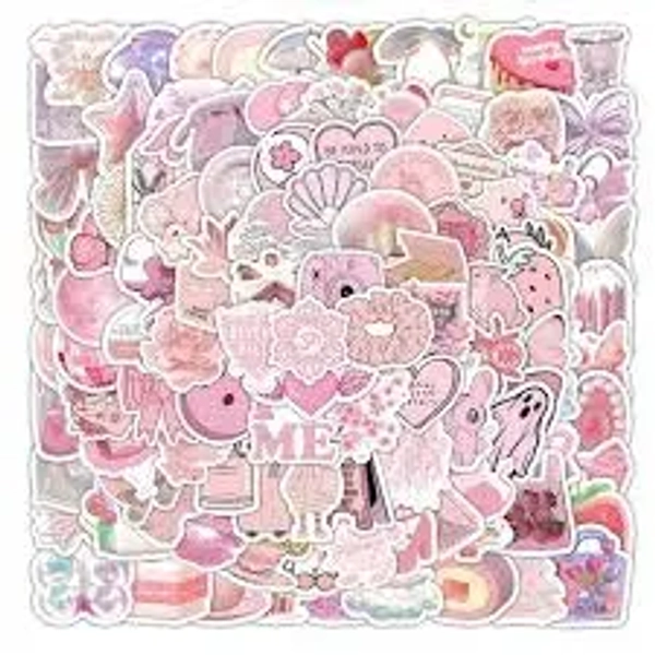 Pink Stickers 200Pcs, Girls Pink Aesthetic Stickers Waterproof Pink Decals Ka...