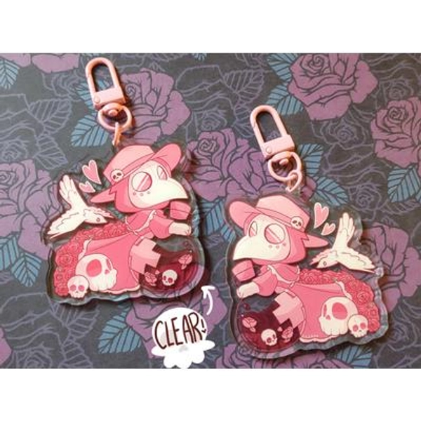 plague doctor witch - 2.5 inch transparent acrylic charm keychain