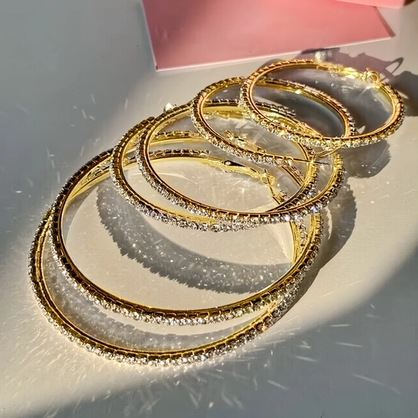 A Set of 6 Stylish, Elegant, Sexy, Minimalist, And Exquisite Bling-Bling Earrings with Large Hoops, Perfect for Holidays, Parties, Dates, Or Everyday Wear