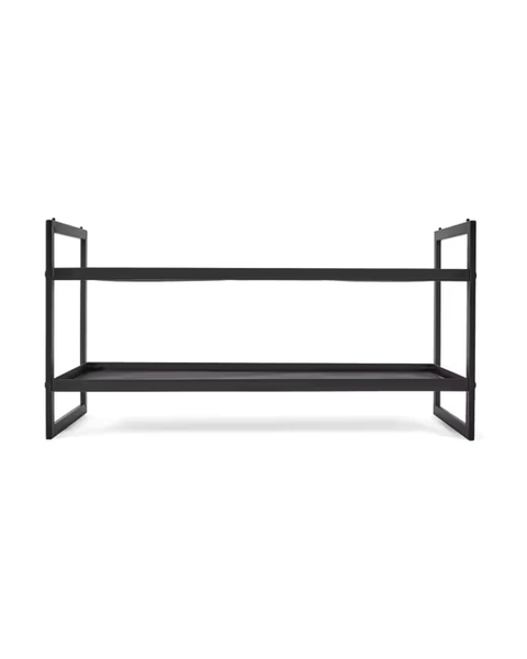 2 Tier Metal Stackable Mesh Shoe Rack - Black - One Size