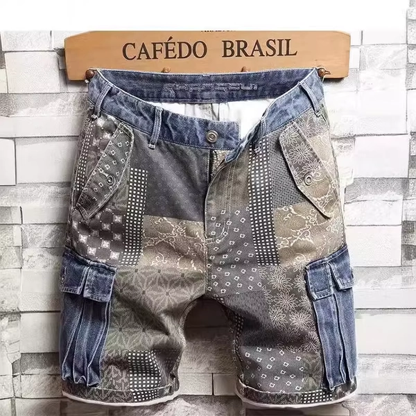 Men's Denim Shorts Workwear Trendy Color Blocked Five Quarter Pants Summer Daily Casual Wear - AliExpress 200000343