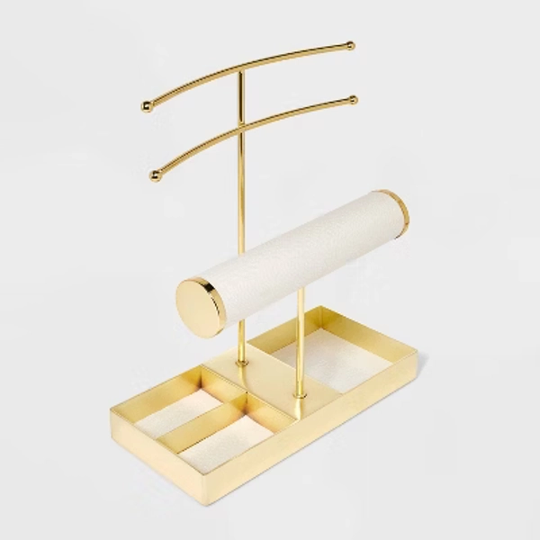 Necklace and Bracelet Standing Organizer Jewelry Box - A New Day™ Gold/Cream: Metal Storage for 18+ Years, 12.34" Height