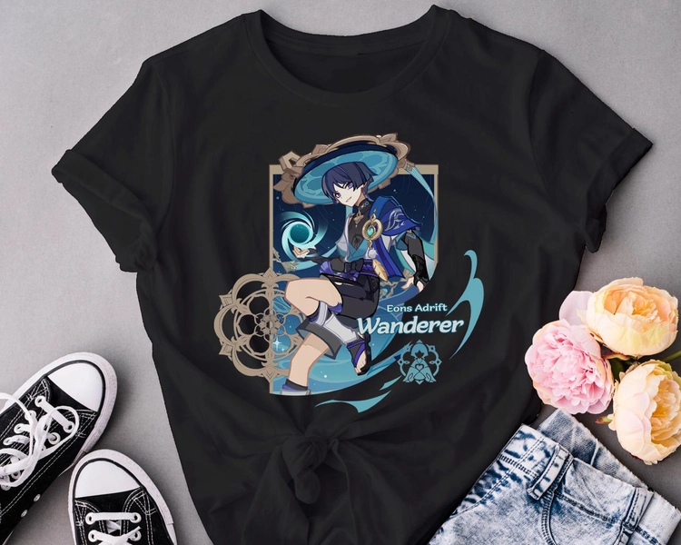 Wanderer Scaramouche Card Themed Softstyle T-Shirt, Anemo Boy 4nemo Aesthetic Genshin Impact TCG Tarot Card Vibes Streetwear Anime Apparel