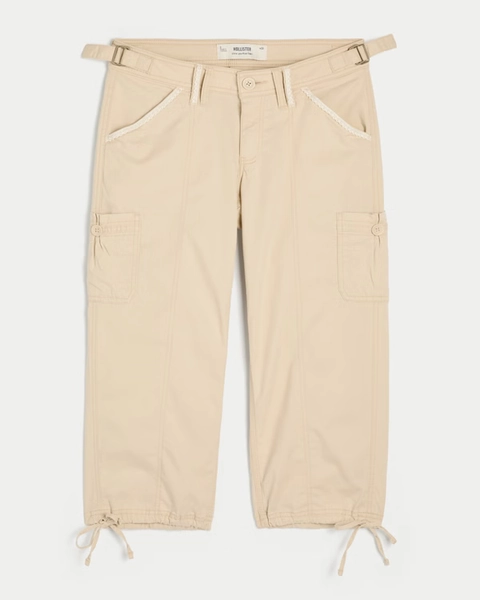 Hollister Andi Adjustable Waist Baggy Lace-Trim Capri Pants
