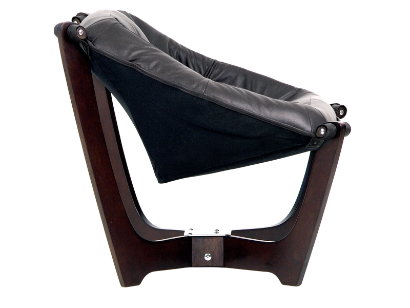 IMG Luna Low Back Chair in Prime Black Leather - Espresso Wood Base