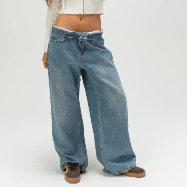 RSQ Womens Low Rise Ultra Baggy Jeans - Medium Wash 