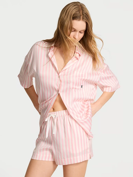 Conjunto de pijama con short extragrande de satén glaseado