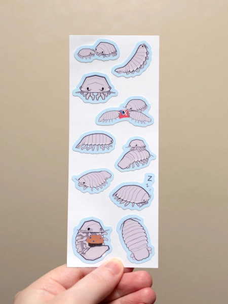 Giant Isopod Sticker Sheet Glossy Vinyl Water and Scratch Resistant Stickers
