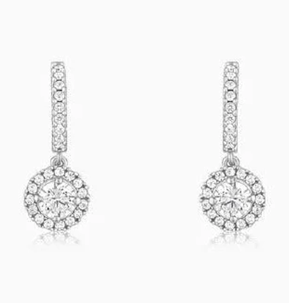 Elegant Halo Design Silver Earrings