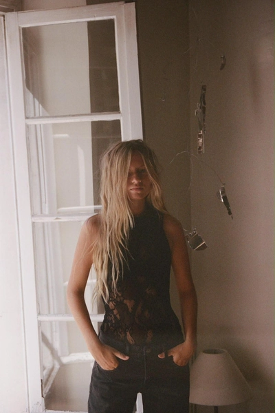 LACE HALTER BODYSUIT - Black - S