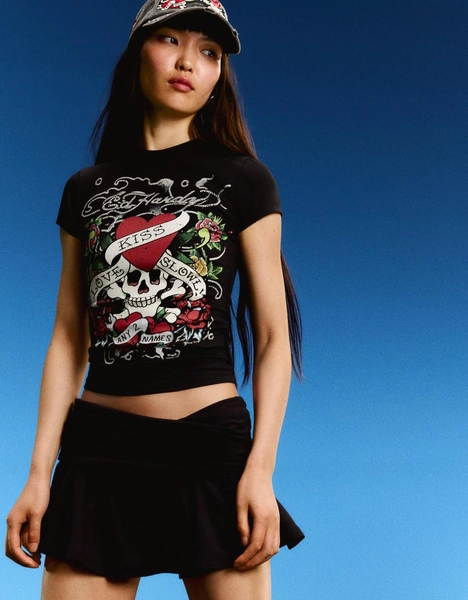 Short sleeve ED HARDY X BERSHKA print T-shirt S/XS