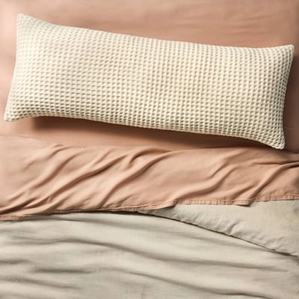 Waffle Body Pillow Cover Natural - Casaluna™: Cotton Zippered Pillowcase for All Ages, Machine Washable