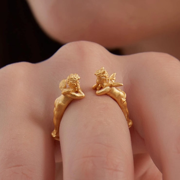 Retro Angel & Devil Rings: Gold Cherub Statement Jewelry