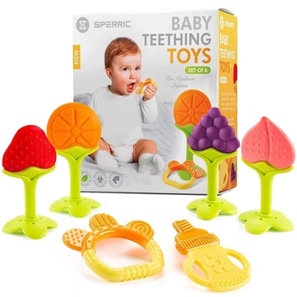 Sperric Teethers for Babies 0-6 Months - Newborn Infant Baby Chew Teething Toys, Freezer Safe Silicone Baby Teether, Holiday Baby Gifts for Boys Girls