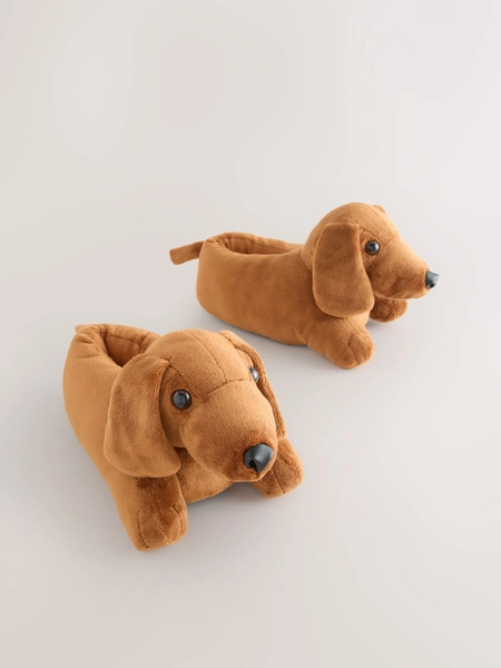 Tan Brown Sausage Dog Novelty Slippers
