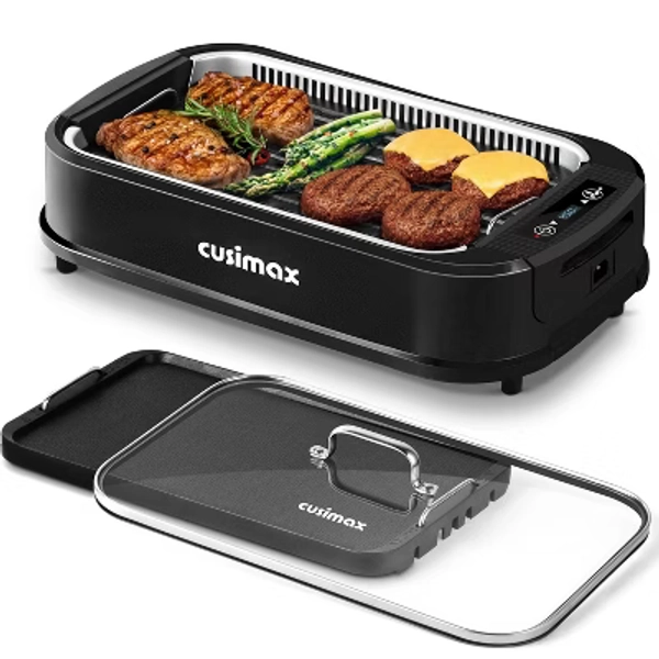 Cusimax Electric Portable Indoor Smokeless Grill, Double Plates (Black)