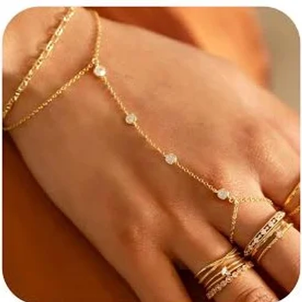 Women's Dainty Plated Hand Chain Bracelet with Fingers