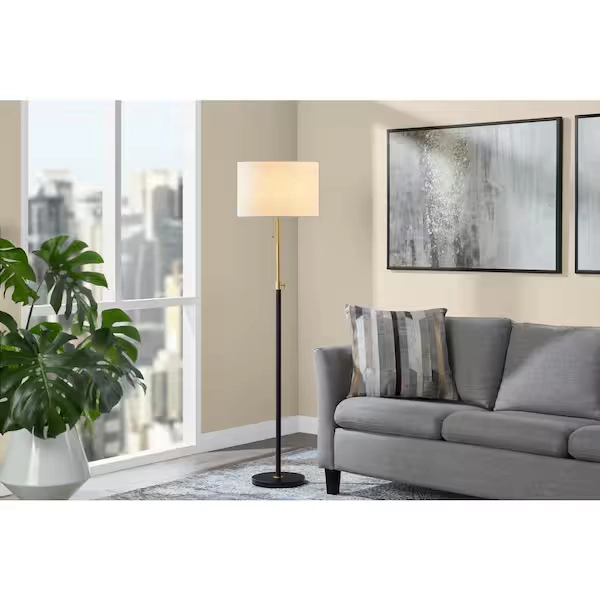 Hampton Bay Alderston 65 in. Matte Black and Antique Brass Adjustable Standard Floor Lamp HDY18813