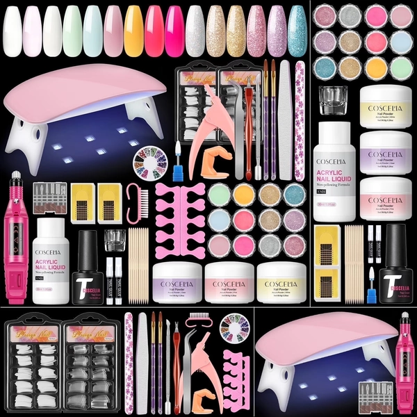 Coscelia Acrylic Nail Kit Complete Set with Drill and U V Light Acrylic Nail Kit with Everything Glitter Decoration Powder Nail Extension Gifts for Women - Walmart.com