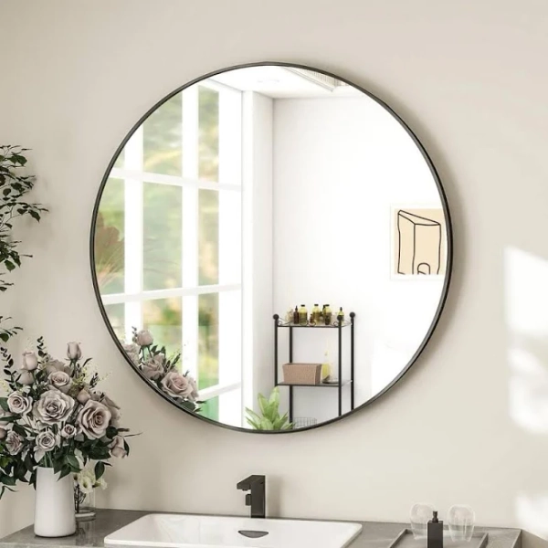 GLSLAND Round Framed Wall Bathroom Vanity Mirror
