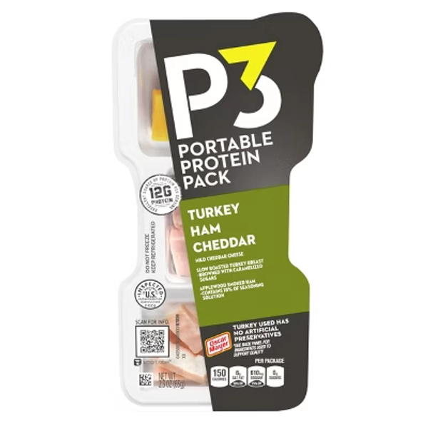 P3 Portable Protein Snack Pack with Turkey, Ham & Cheddar Cheese - 2.3oz