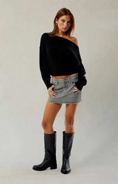 Lara Gray Low Rise Denim Mini Skirt