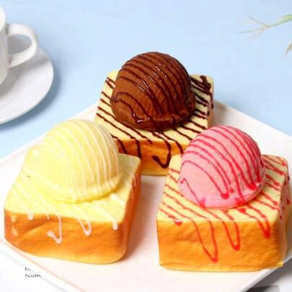 New Arrival, Creative Squeeze Squishy Toy, Realistic Soft Bread & Ice Cream Design, Stress Relief Slow Rebound Toy, Soft Realistic Ice Cream Bread Squeeze Toy, Key Gift For Friends, Holiday Gift, Birthday Gift - Size Pink