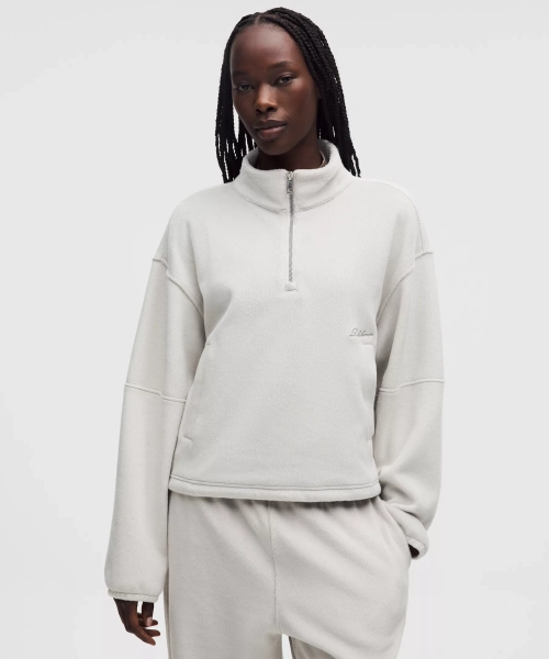 Plush Velour Oversized Half Zip - Dove Grey - L