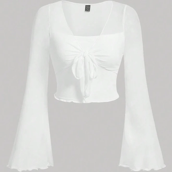 SHEIN Tie Front Lettuce Trim Tee