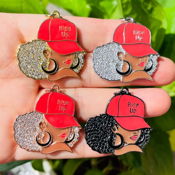 5pcs Enamel Micro Pave Rise Up Black Girl Charms for Women Bracelet Necklace Making Afro Girl Sports Pendant Jewelry Supply - AliExpress 36