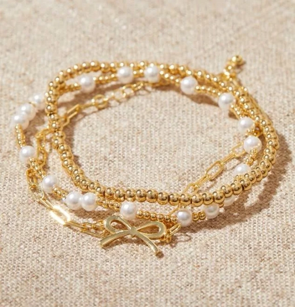 18K Gold Beaded Bow Bracelet Pack