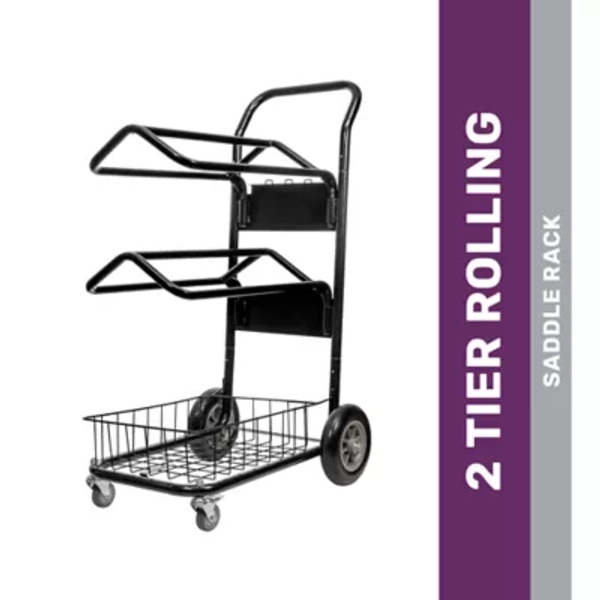 DuMOR 2-Tier Rolling Saddle Rack - Black,55 x 30 x 27in.