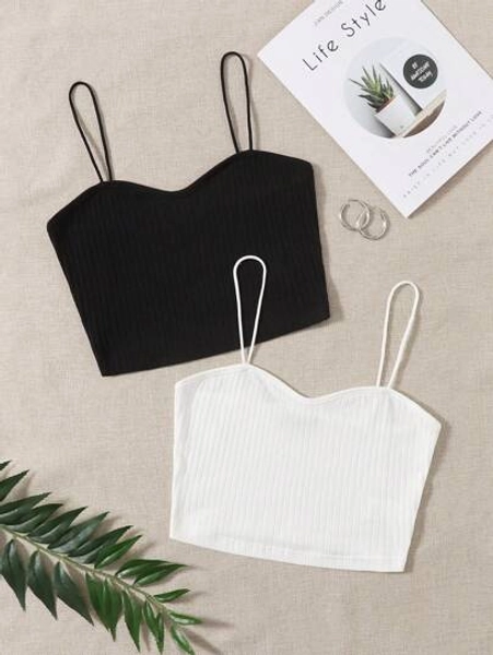 SHEIN EZwear 2 Packs Rib-Knit Cami Top